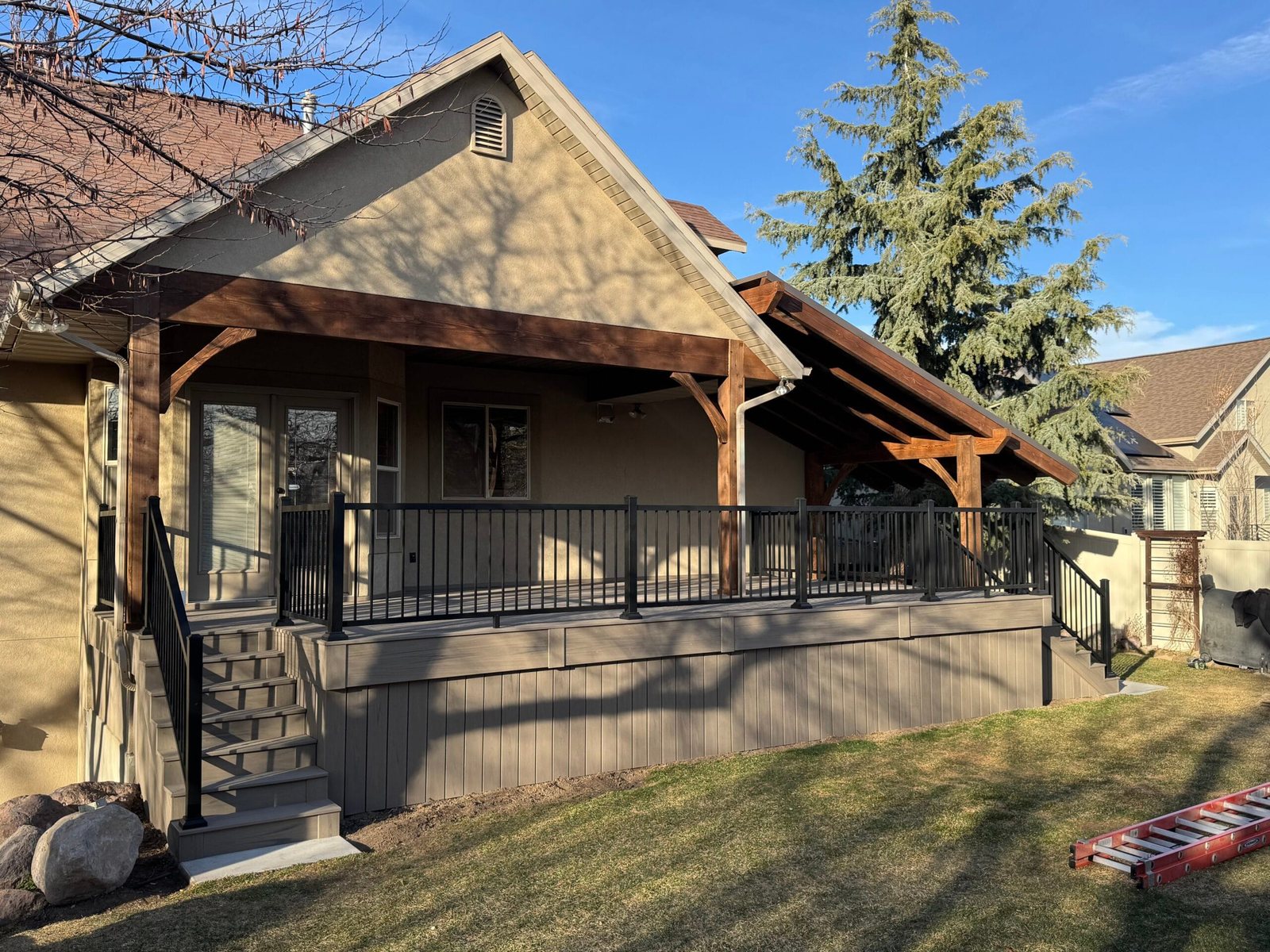 Covered composite deck built by Utah County Decks
